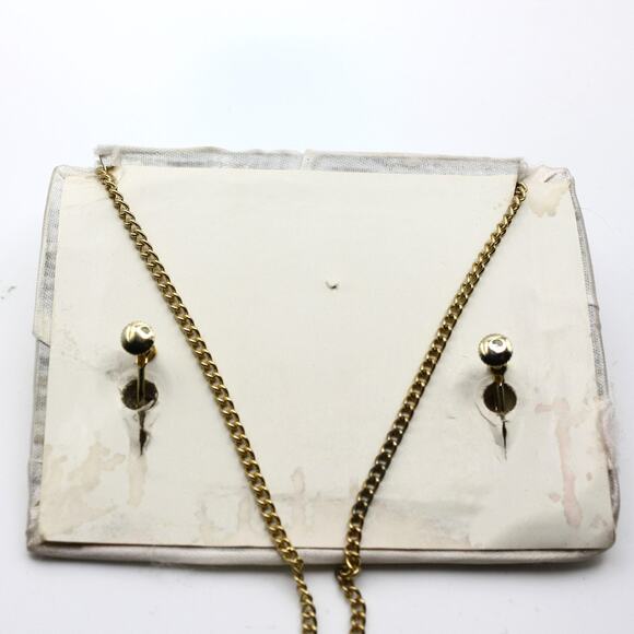 Vintage Deco Style Necklace & Earrings Set Red Rhinestones Screw Back - Hey Viv - Picture 6 of 8